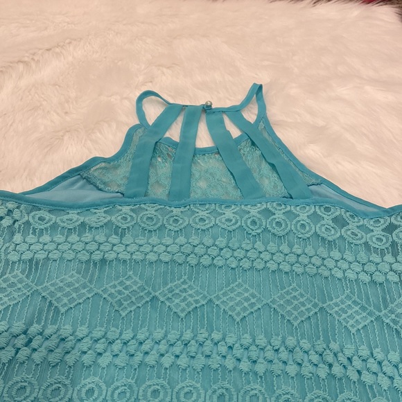Maurices Lace Overlay Halter Top Swing Top Teal Womens Size - Picture 7 of 7